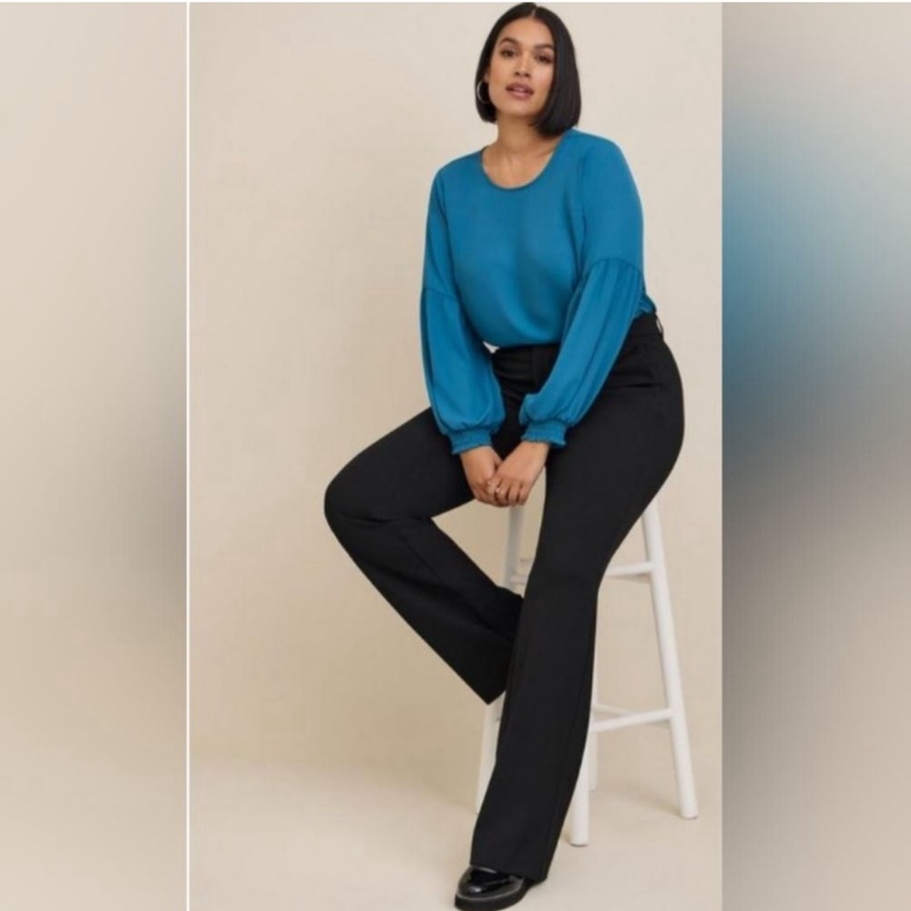 Torrid Top Georgette Blouson Sleeve Keyhole Back Blouse Blue Womens Size 1X